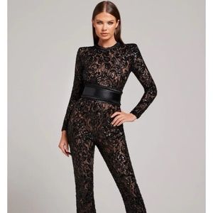NWT NADINE MERABI Belle Black Jumpsuit Embellished $440